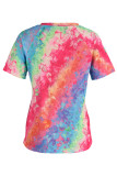 Colour Fashion Casual Print Patchwork V Neck T-Shirts