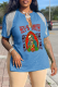 Blue Street Print Skull Tassel V Neck T-Shirts