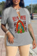 Grey Street Print Skull Tassel V Neck T-Shirts