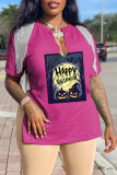 Blue Street Print Tassel V Neck T-Shirts