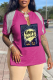 Rose Red Street Print Tassel V Neck T-Shirts