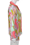Colour Casual Print Patchwork Turndown Collar Long Sleeve Two Pieces