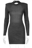Black Sexy Solid Patchwork Backless O Neck Pencil Skirt Dresses