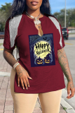 Blue Street Print Tassel V Neck T-Shirts