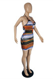 Multicolor Fashion Sexy Print Backless Halter Sleeveless Dress