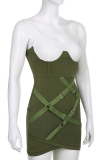 Green Sexy Solid Patchwork Square Collar Dresses
