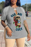 Blue Daily Skull Tassel V Neck T-Shirts