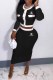 Black Elegant Print Letter O Neck Long Sleeve Two Pieces
