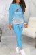 Sky Blue Casual Gradual Change Print Letter O Neck Long Sleeve Two Pieces