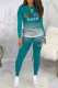 Lake Green Casual Gradual Change Print Letter O Neck Long Sleeve Two Pieces