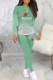 Light Green Casual Gradual Change Print Letter O Neck Long Sleeve Two Pieces