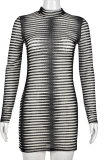 Multicolor Sexy Striped Patchwork Half A Turtleneck Pencil Skirt Dresses
