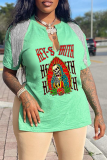 Coffee Street Print Skull Tassel V Neck T-Shirts