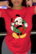 Red Casual Cute Character Patchwork O Neck T-Shirts