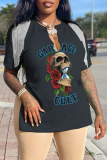 Blue Daily Skull Tassel V Neck T-Shirts