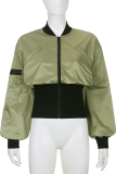Green Street Solid Patchwork Zipper Collar Outerwear