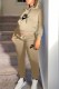 Khaki Casual Print Letter Hooded Collar Long Sleeve Two Pieces