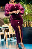 Rose Red Elegant Patchwork Patchwork Buckle V Neck Evening Dress Dresses