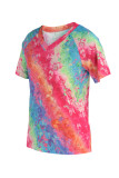Colour Fashion Casual Print Patchwork V Neck T-Shirts