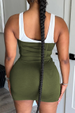 Green Sexy Solid Patchwork Square Collar Dresses