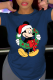 Navy Blue Casual Cute Character Patchwork O Neck T-Shirts