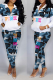Blue Casual Leopard Patchwork Zipper Collar Long Sleeve Two Pieces