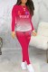 Rose Red Casual Gradual Change Print Letter O Neck Long Sleeve Two Pieces