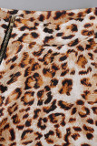 Leopard Print Sexy Print Patchwork Zipper Half A Turtleneck Long Sleeve Dresses