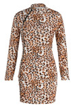 Leopard Print Sexy Print Patchwork Zipper Half A Turtleneck Long Sleeve Dresses