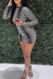 Multicolor Sexy Striped Patchwork Half A Turtleneck Pencil Skirt Dresses