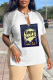 White Street Print Tassel V Neck T-Shirts