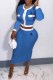 Royal Blue Elegant Print Letter O Neck Long Sleeve Two Pieces
