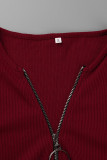Purple Fashion Casual Solid Patchwork Slit Zipper V Neck Tops