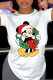 White Casual Cute Character Patchwork O Neck T-Shirts