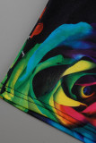 Colour Fashion Casual Print Patchwork V Neck T-Shirts