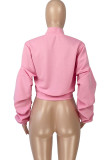 Pink Casual Solid Patchwork Fold Zipper Collar Outerwear