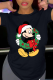 Black Casual Cute Character Patchwork O Neck T-Shirts