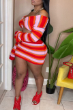 Red Sexy Striped V Neck Long Sleeve Two Pieces