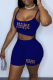 Royal Blue Fashion Casual Print Split Joint O Neck Short Sleeve Two Pieces