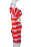 Red Sexy Striped V Neck Long Sleeve Two Pieces
