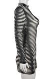 Multicolor Sexy Striped Patchwork Half A Turtleneck Pencil Skirt Dresses