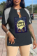 Black Street Print Tassel V Neck T-Shirts