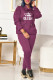 Purple Casual Print Patchwork Hooded Collar Long Sleeve Two Pieces