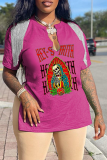 Coffee Street Print Skull Tassel V Neck T-Shirts