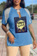 Blue Street Print Tassel V Neck T-Shirts
