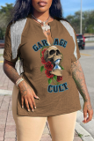 Blue Daily Skull Tassel V Neck T-Shirts