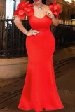 Red Elegant Solid Patchwork Appliques V Neck Evening Dress Dresses