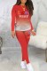 Red Casual Gradual Change Print Letter O Neck Long Sleeve Two Pieces