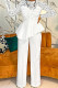 White Elegant Solid Patchwork Flounce O Neck Straight Jumpsuits