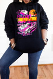 Black Casual Print Patchwork Basic Hooded Collar Tops